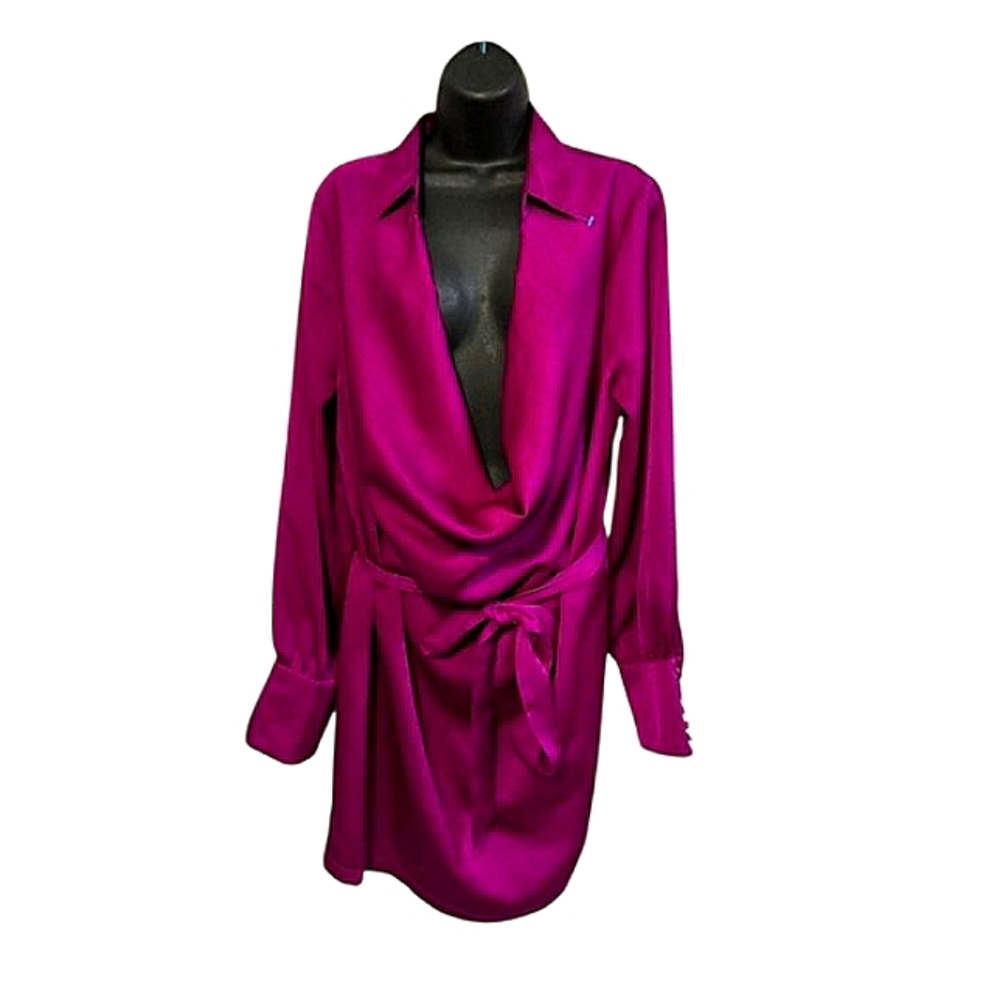 Fashion Nova Vibrant Pink Wrap Bodycon Mini Dress SIZE S - Picture 5 of 12